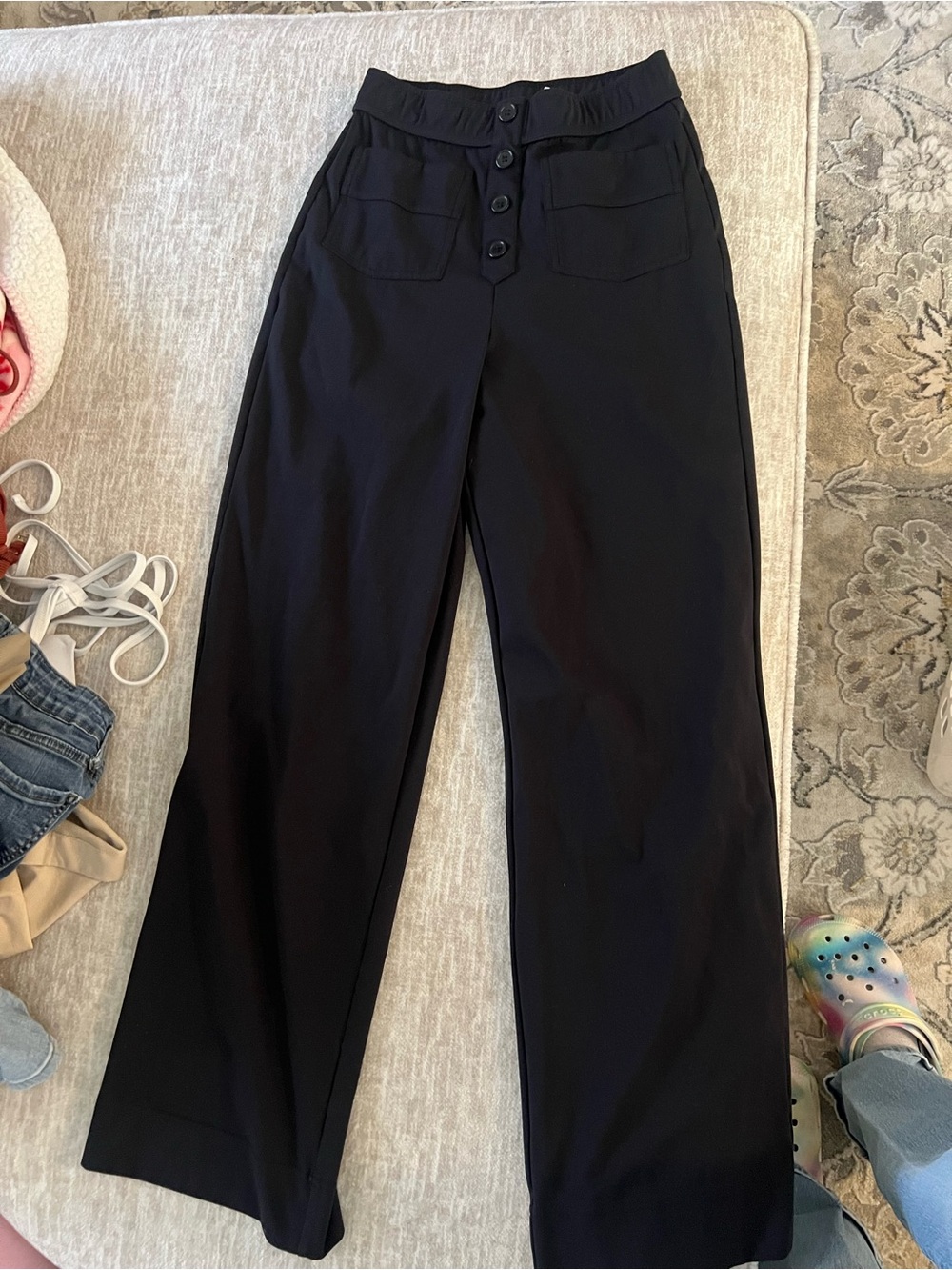 Halara Black High Waisted Wide Leg Button Front Pants